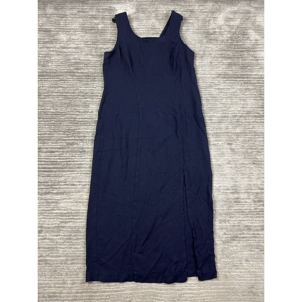 Studio C Dress Womens 16‎ Blue Sleeveless Rayon Blend Made in USA Maxi